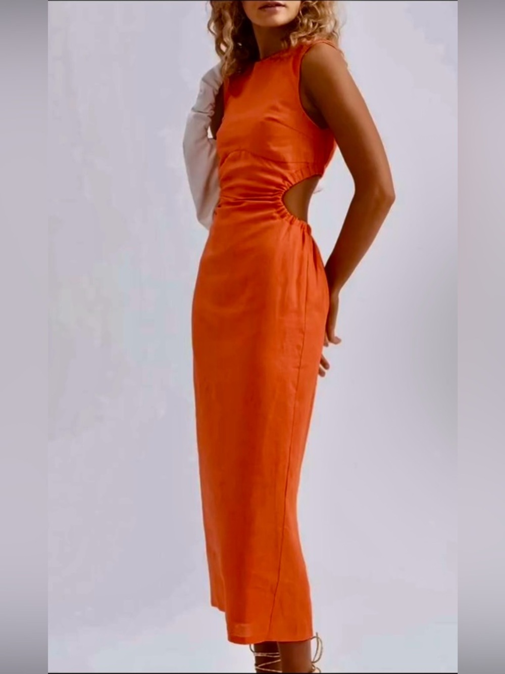 ✨Commense✨ Orange Sleeveless Cutout Midi Dress